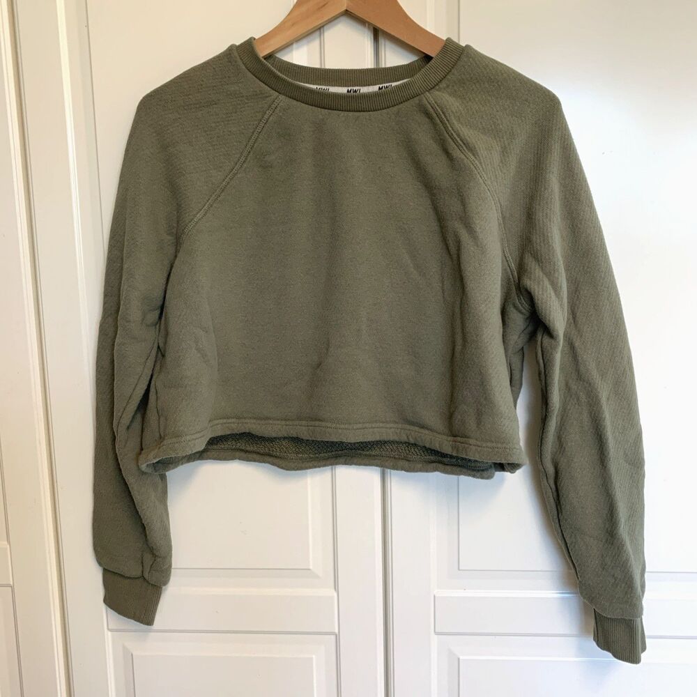 Madewell MWL Olive Green Cropped French Terry Long Sleeve Sweatshirt Size XXS